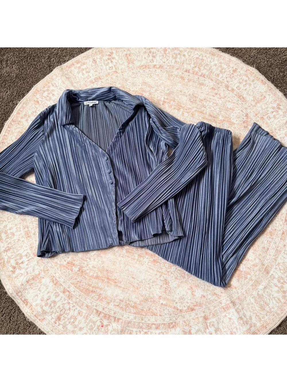 Pretty Garbage Pleated Lounge Set Blue Matching Set